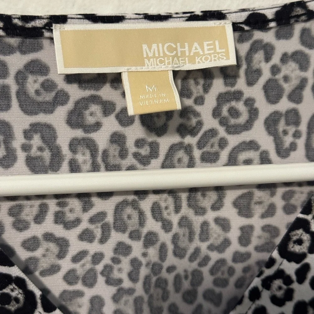 Michael Kors Black and White Boxy Blouse with Notched Collar
